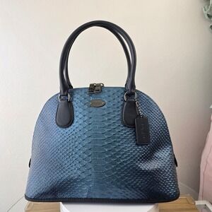 Coach Sierra Satchel Metallic Blue Snakeskin Embossed Leather Dome Bag F55465